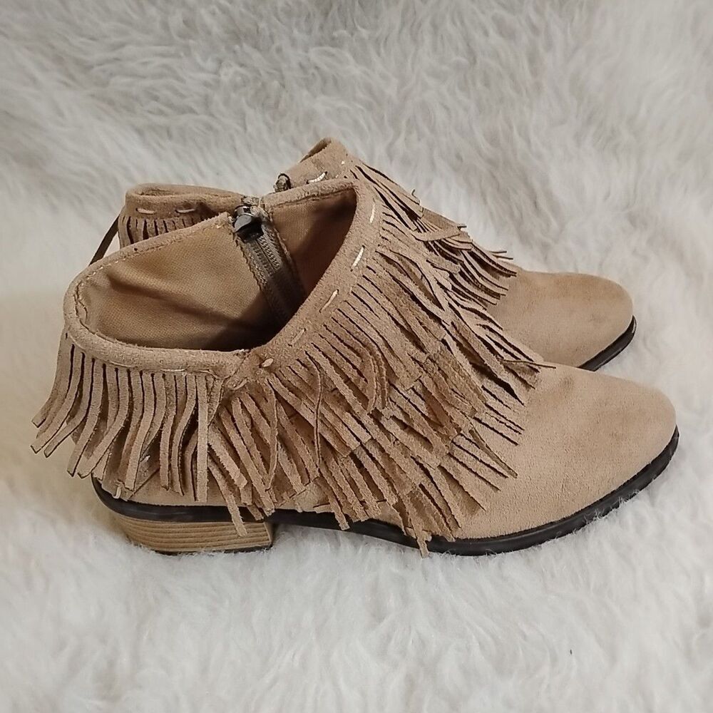 Womens Size 38  / 7.5 Ankle Boots With Fringe Brown Side Zip Block Heel - Picture 4 of 7